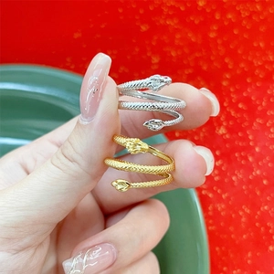 Retro S925 silver and gold dragon snake wrap rings featuring detailed scale texture