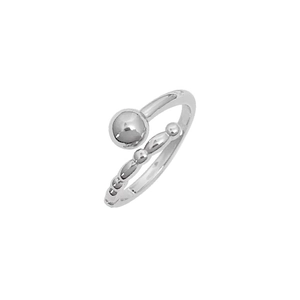 Minimalist S925 sterling silver open ring featuring a large polished bead and beaded band