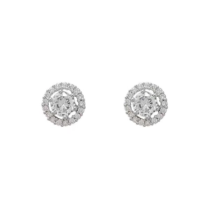 Boucles d'oreilles halo classiques en argent 925 avec zircons ronds et six griffes