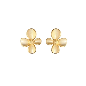Elegant S925 sterling silver gardenia flower stud earrings with matte brushed finish