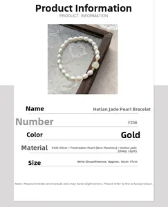 Detail showing S925 silver Hetian jade and freshwater pearl bracelet specifications