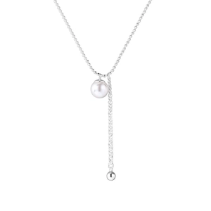 Elegant S925 sterling silver Y-shaped pearl tassel necklace with minimalist silver beads