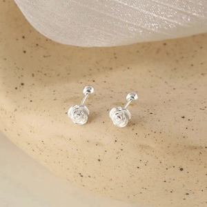 S925 Sterling Silver Camellia Stud Earrings For Women Minimalist Screw Back Polished Floral Ear Bone Studs Fine Jewelry
