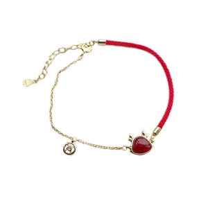 Bracelet S925 argent sterling année du dragon avec cordon rouge et agate rouge luxe