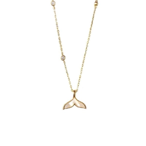 Elegante collana in argento S925 coda di sirena con conchiglia bianca e cristalli