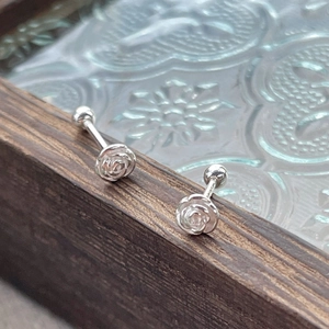 Elegant S925 sterling silver camellia stud earrings with secure screw back ball closure