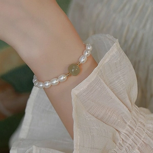 S925 Sterling Silver Freshwater Pearl Nephrite Jade Bracelet Handmade Elegant Light Luxury Style Women Fashion Hand Jewelry