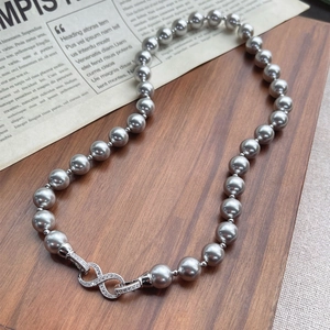 Luxury Tahitian Grey Simulated Artificial Pearl Necklace For Women Elegant 925 Sterling Silver Infinity Clasp Zirconia Inlaid Clavicle Chain Jewelry Necklaces