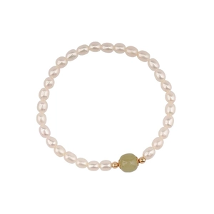 Elegant S925 silver bracelet with natural freshwater pearls and green nephrite jade stone