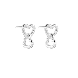 Minimalist S925 sterling silver heart earrings with irregular hammered texture and link design