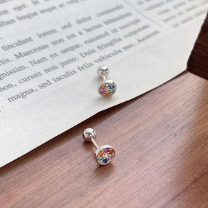 Rainbow CZ pave round stud earrings in S925 sterling silver with screw back design