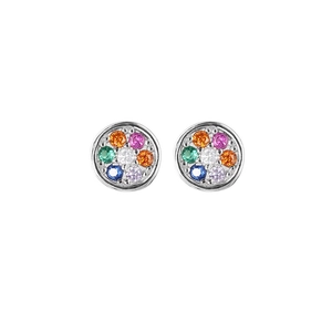 S925 sterling silver studs with colorful round cut crystals in a floral cluster design