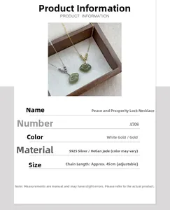 Détail du collier en argent S925 avec pendentif en jade Hetian et chaîne de 45cm