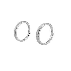 Minimalist S925 sterling silver couple rings with matte frosted finish and adjustable open band