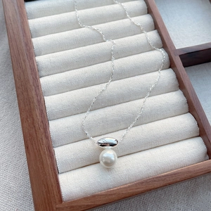 Elegant S925 sterling silver necklace with a round white pearl pendant on a thin silver chain