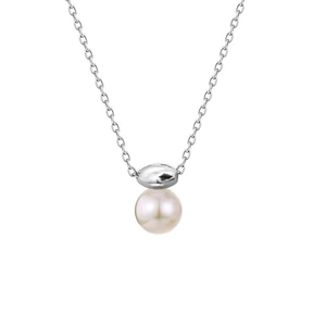 Elegant S925 sterling silver pearl necklace with oval metal bead and minimalist silver chain