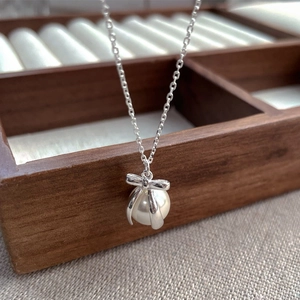 Elegante 925 Sterling Silber Schleife Muschelperle Anhänger Halskette Für Damen Französische Stil Kette Für Hochzeit Party Schmuck