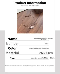Detail view of S925 sterling silver double-layer cherry blossom bracelet with zircon