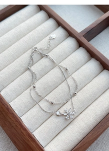 Detail of S925 silver double-layer cherry blossom bracelet with zircon flower charm