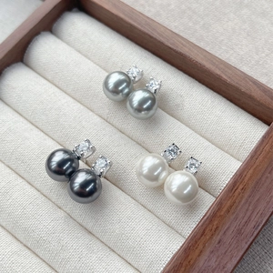 Elegant Shell Artificial Pearl Stud Earrings With 925 Sterling Silver Earring Post And Zirconia For Women Wedding Party Fashion Jewelry