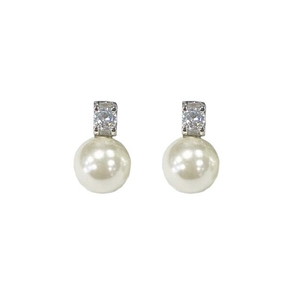 Elegant S925 sterling silver pearl stud earrings with sparkling square zircon stones