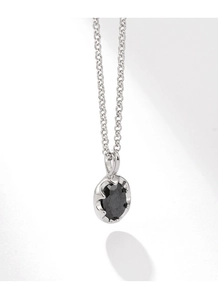 Detail view of S925 silver necklace featuring an oval black zircon pendant and fine link chain