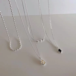 Minimalist 925 Sterling Silver Necklace For Women Luxury Rice Bead Chain Pearl Pendant Black Zirconia Necklaces Fashion Jewelry