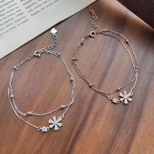 Elegant S925 sterling silver double-layer cherry blossom bracelet with zircon inlay