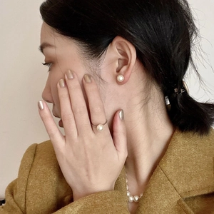 Parure élégante en argent S925 avec bague et boucles d'oreilles perles pour femme