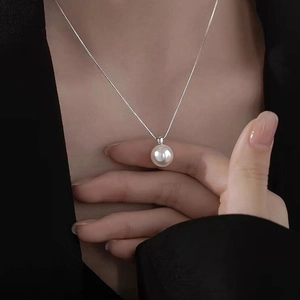Elegant S925 Sterling Silver Single Artificial Pearl Pendant Necklace Minimalist White Grey Imitation Artificial Pearl Choker For Women Daily Jewelry