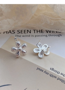 Detail of S925 sterling silver sunflower earrings with textured petals and back pin