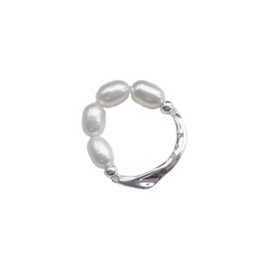 S925 sterling silver ring with four oval freshwater pearls and hammered texture