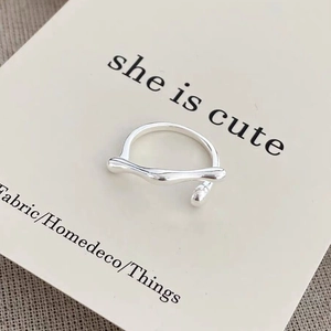 S925 sterling silver irregular geometric parallel ball open ring on minimal beige card
