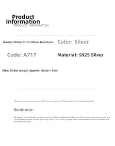 Specifications of S925 sterling silver drop pendant necklace with size and material details