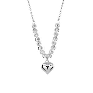 Minimalist S925 sterling silver necklace with textured beads and heart-shaped pendant