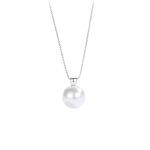 S925 sterling silver necklace featuring a single round white pearl pendant on a link chain