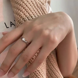 Minimalist S925 sterling silver open ring with irregular lines and sparkling zircon stone