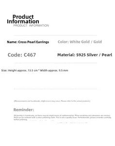 Spécifications des boucles d'oreilles perles en argent S925 avec dimensions et détails