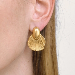 Stainless Steel Fan Shell Earrings Vintage Geometric Radial Texture Waterproof Hypoallergenic Jewelry For Women