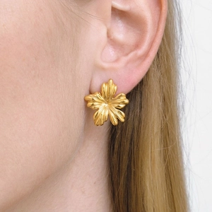 Ins Style Stainless Steel Trumpet Flower Stud Earrings 18K Gold Silver Plated 3D Floral Hypoallergenic Fashion Jewelry Women