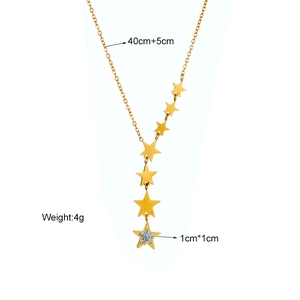 Golden titanium steel necklace with star pendant and sequins, length 40cm plus 5cm chain