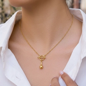 Teardrop Pendant Necklace 304 Stainless Steel 18K Gold Plated Toggle Clasp Minimalist Fashion Accessory For Women