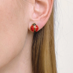 Boucles D'oreilles Puce Coccinelle Rouge Acier Inoxydable 304 Émail Bijoux Animaux Femmes Hypoallergénique PVD Plaqué Or