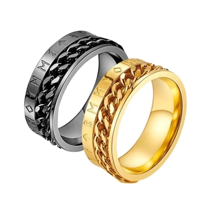 Premium stainless steel rotating chain ring set with engraved runes, 8mm width design
