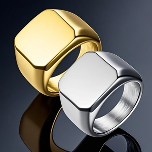 Anello con Sigillo Quadrato da Uomo in Acciaio Inossidabile Fascia Geometrica Liscia Lucida Gioielli da Dito Minimalisti