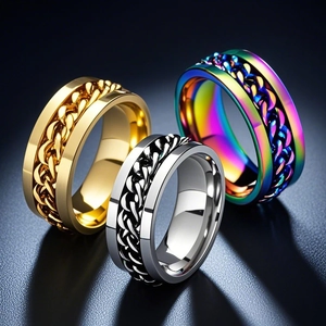 Stainless Steel Spinner Ring for Men Women Cuban Link Chain Rotating Band Stress Relief Bottle Opener Finger Ring Fashion Hip Hop Jewelry Gift