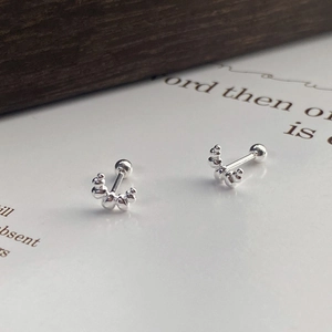 Minimalist S925 sterling silver mini beaded croissant stud earrings with screw back closure
