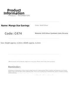 Specifications for S925 silver star stud earrings with cubic zirconia, size 6.2mm