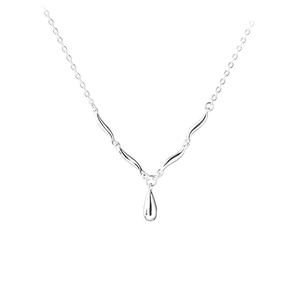 Elegant S925 silver necklace with minimalist wavy bars and a polished water drop pendant