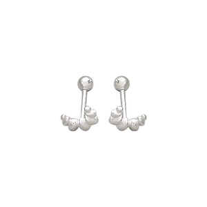 Minimalist S925 sterling silver mini crescent studs with screw-back and five-bead arc design